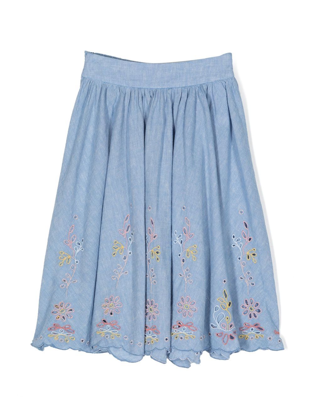 Chloé Kids 马德拉刺绣青年布半身裙 - 蓝色