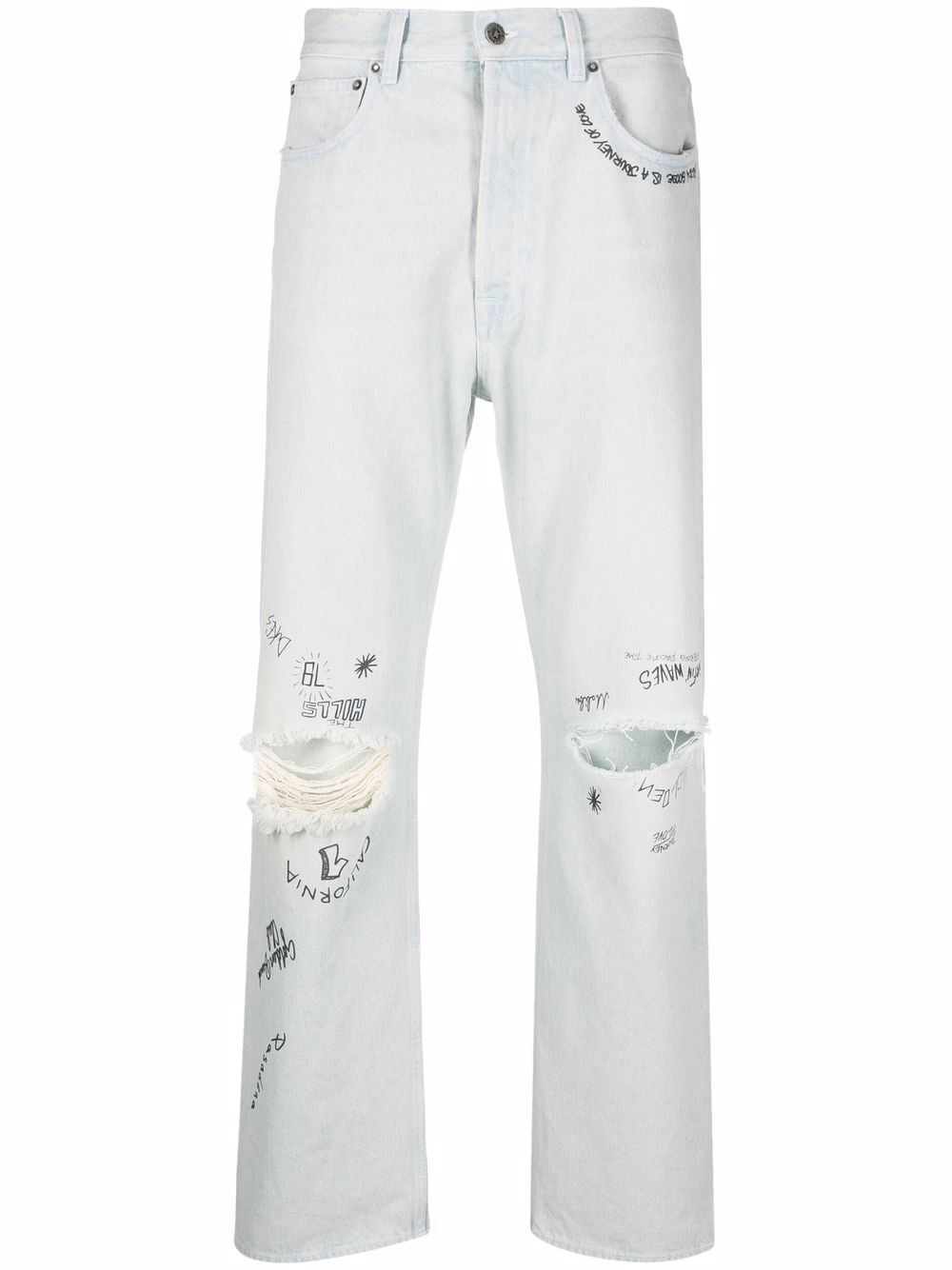 Golden Goose 仿旧效果印花直筒牛仔裤 - 蓝色