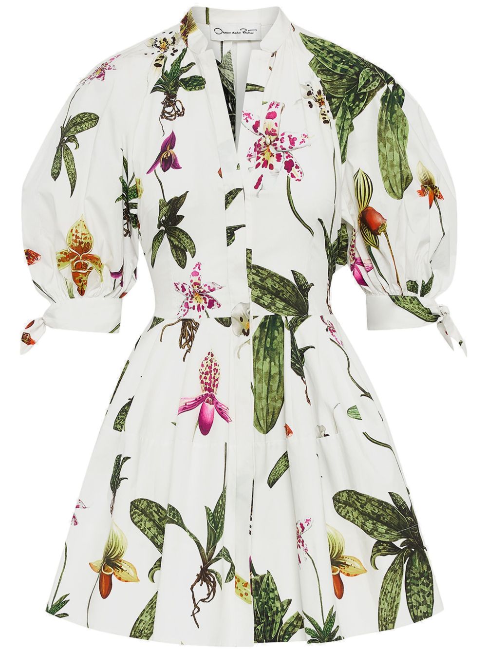 Oscar de la Renta Orchid 泡泡袖棉府绸连衣裙 - 白色