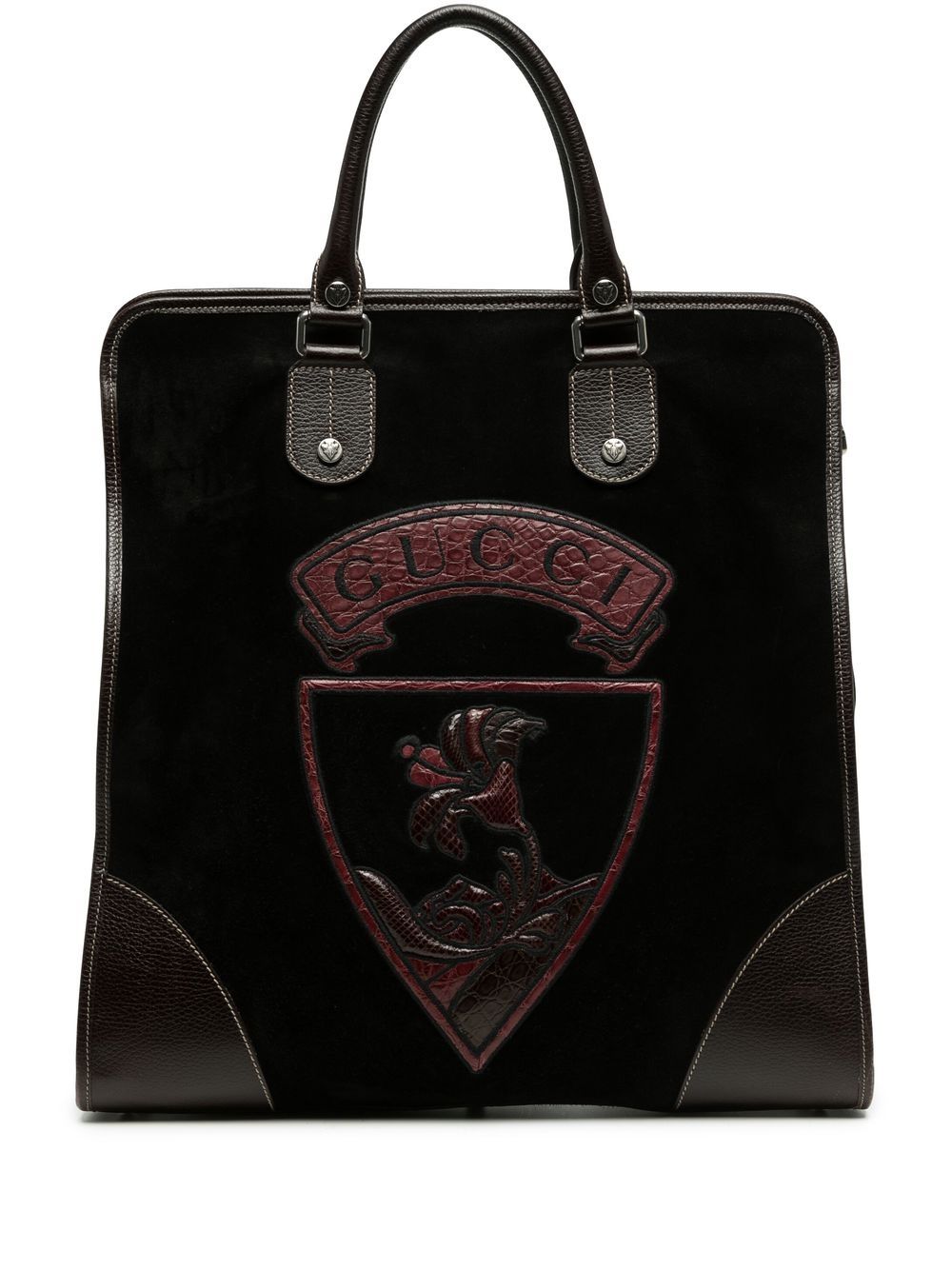 Gucci Pre-Owned 徽章贴花托特包 - 黑色