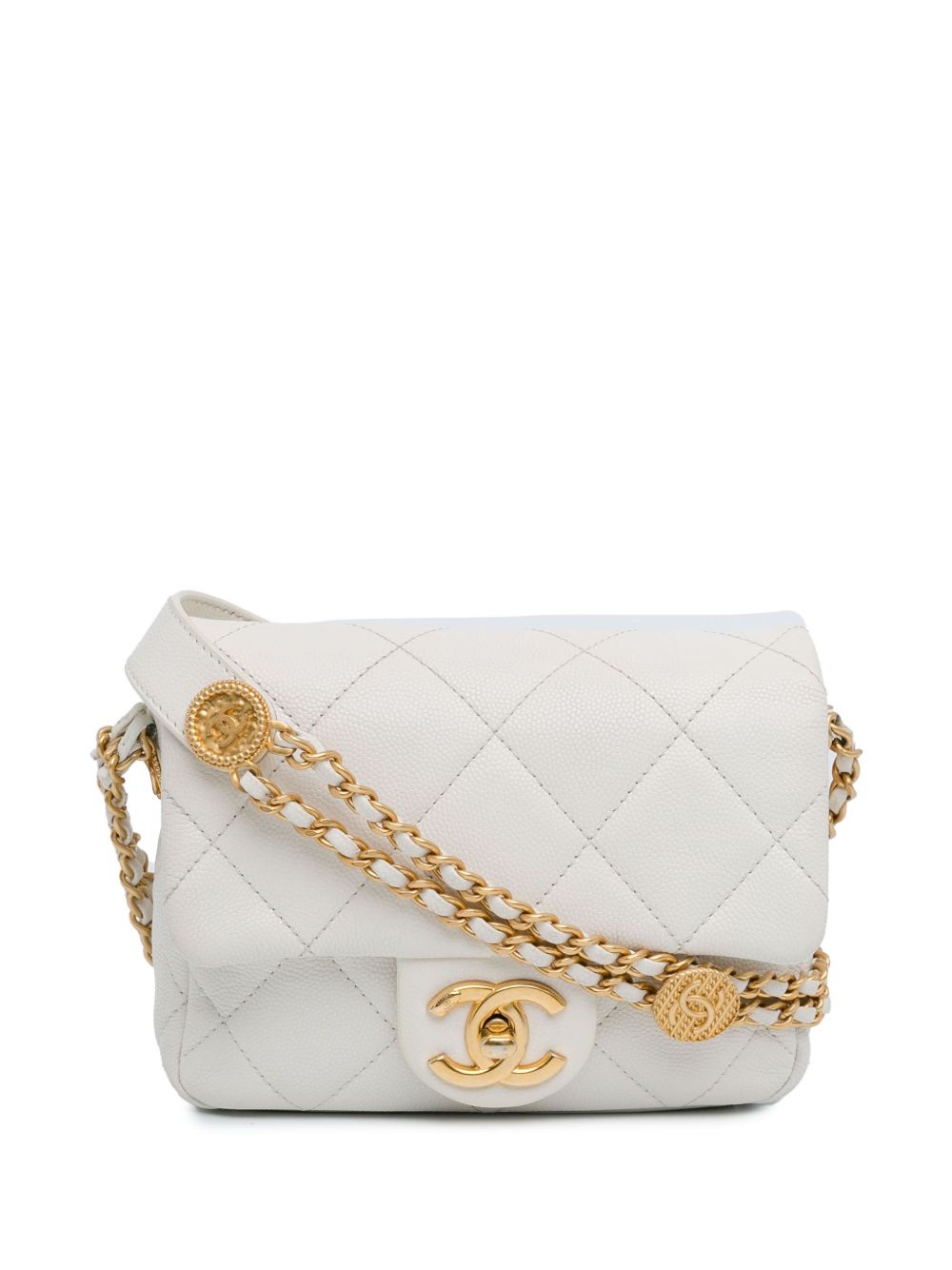 CHANEL Pre-Owned Caviar Twist Your Buttons Flap 迷你斜挎包（2021-2024年典藏款） - 白色