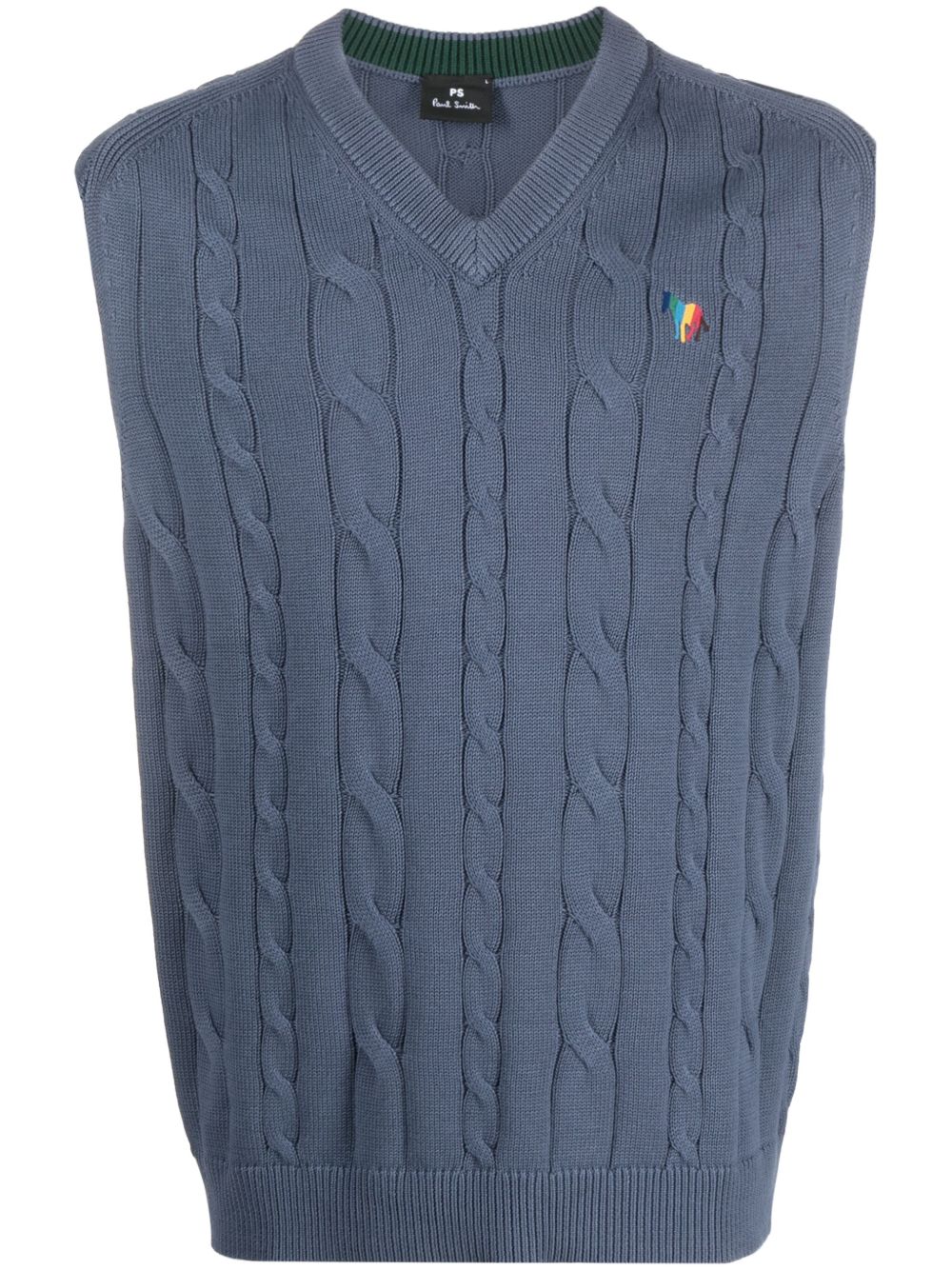 PS Paul Smith logo刺绣粗绞花针织马甲 - 蓝色