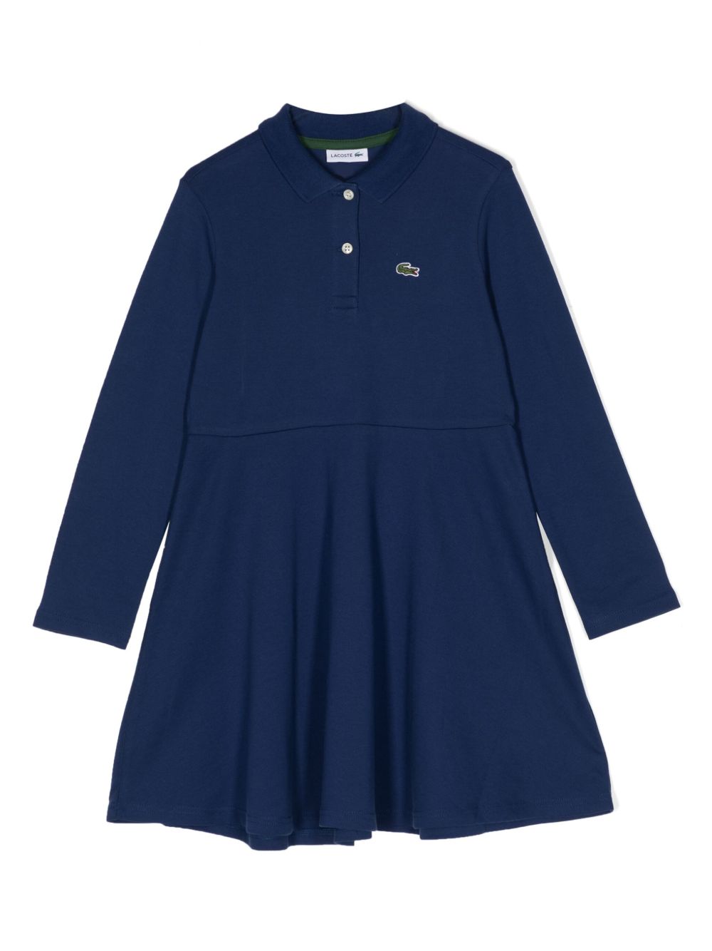 Lacoste Kids logo刺绣百褶polo领连衣裙 - 蓝色