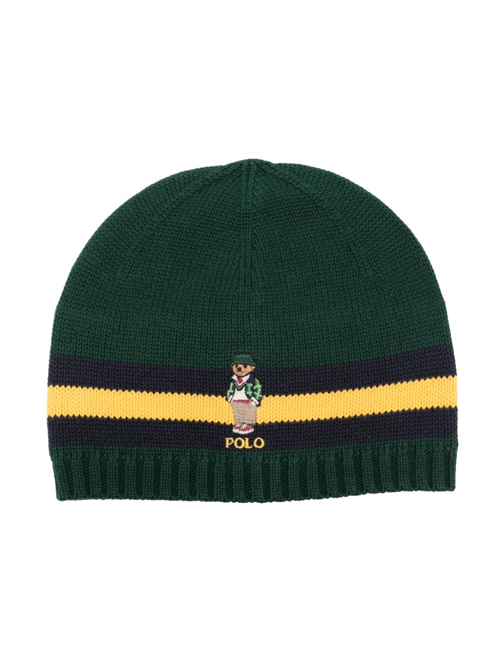 POLO RALPH LAUREN KIDS 条纹logo印花针织帽 - 绿色