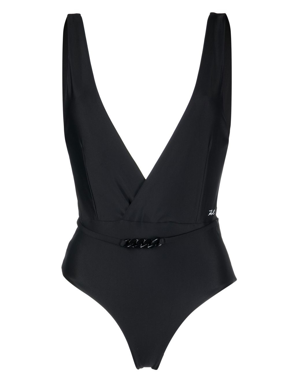 Karl Lagerfeld Karl Dna Deep V 连体泳衣 - 黑色