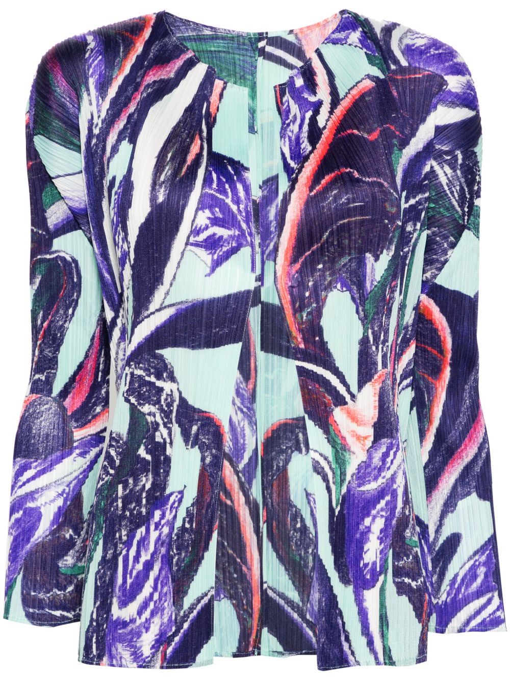 Pleats Please Issey Miyake 图案印花褶饰开衫 - 紫色