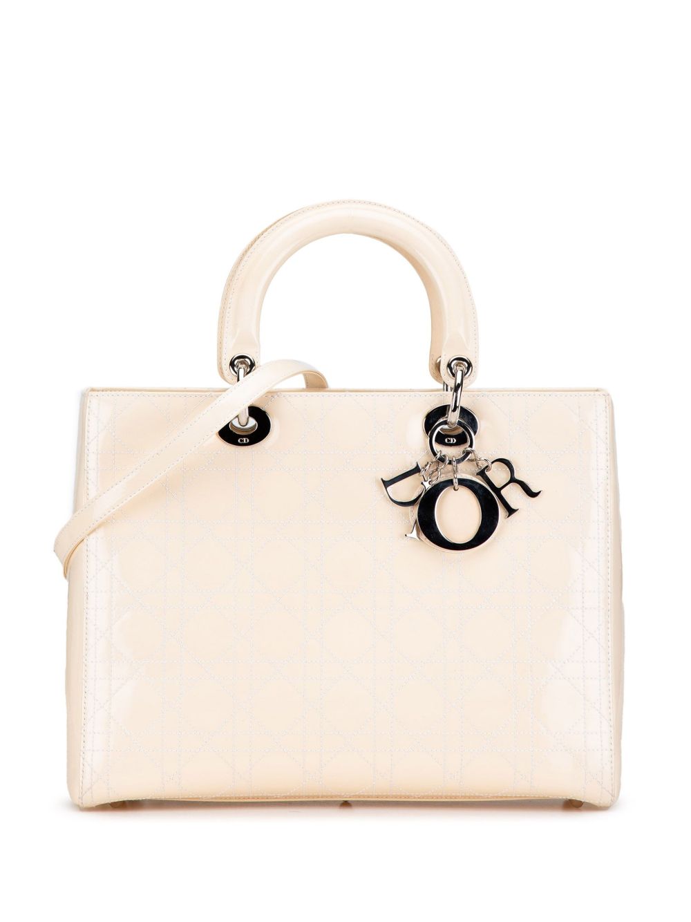 Christian Dior Pre-Owned 2004 Large Patent Cannage Lady Dior satchel - 白色