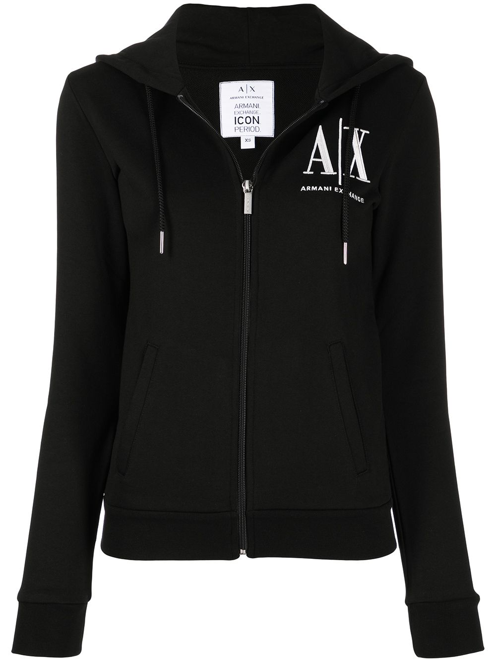 Armani Exchange logo印花拉链连帽衫 - 黑色