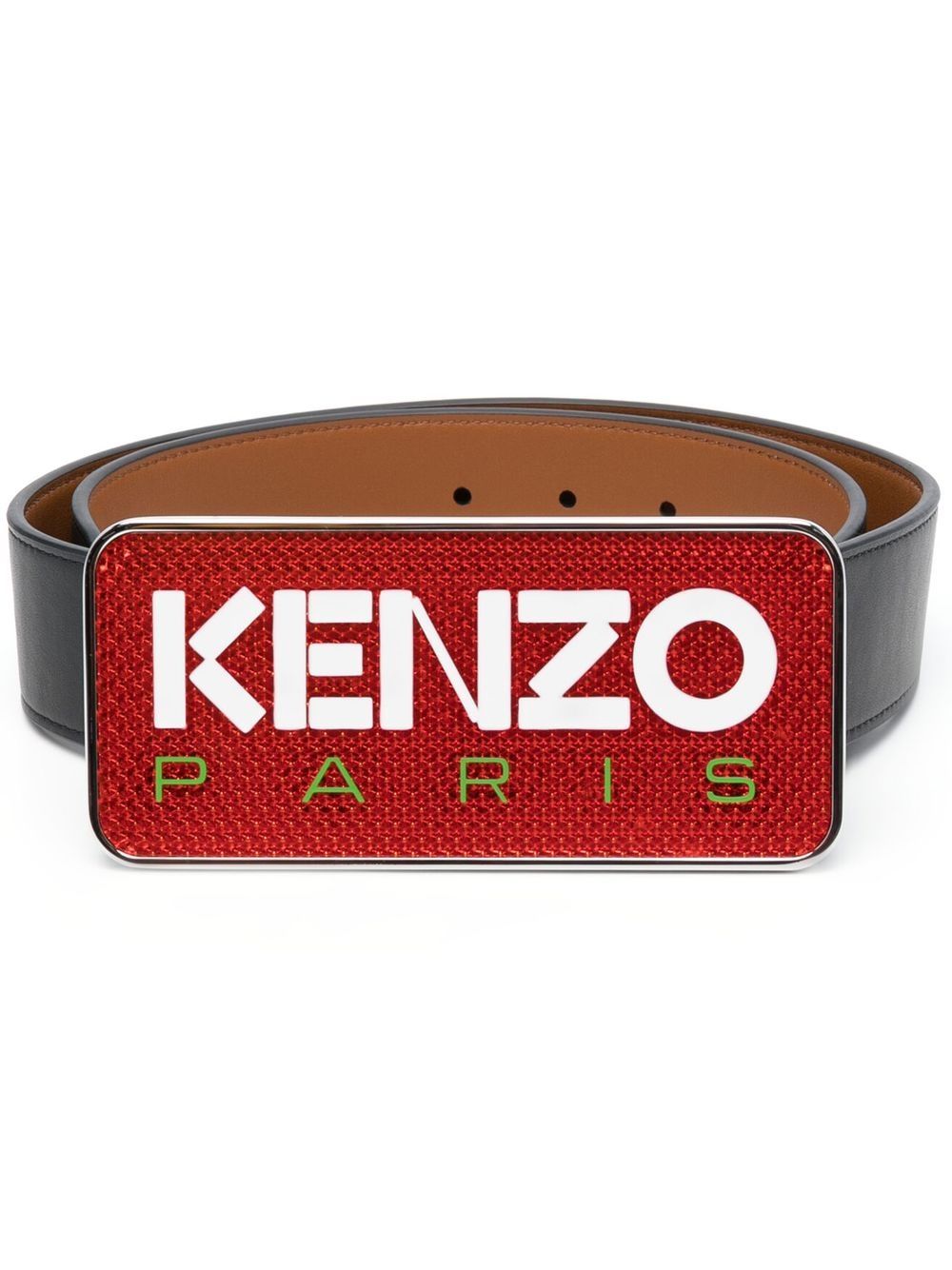 Kenzo logo扣环皮质腰带 - 黑色
