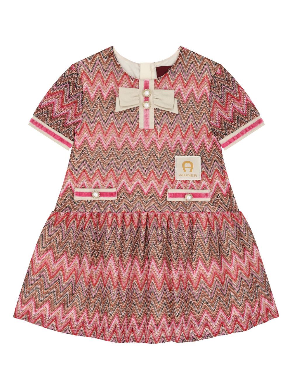 Aigner Kids Z字形图案连衣裙 - 粉色