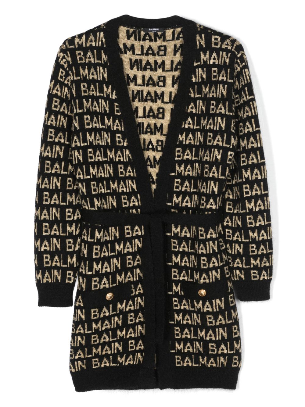 Balmain Kids logo嵌花开衫 - 黑色