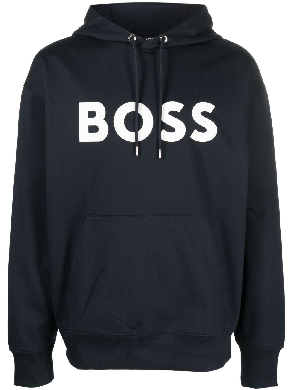 BOSS logo印花棉连帽衫 - 蓝色