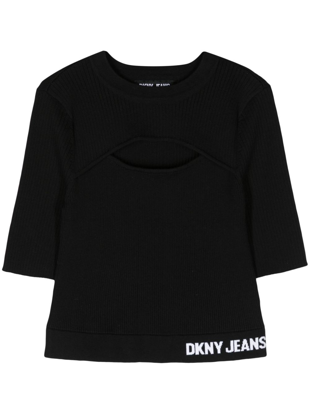 DKNY 镂空罗纹针织上衣 - 黑色