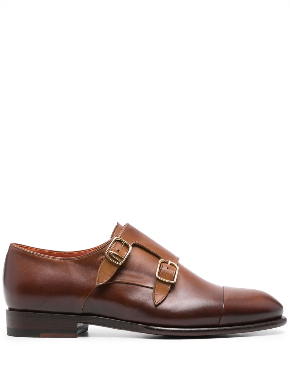 Santoni 双扣环皮质孟克鞋 - 褐色