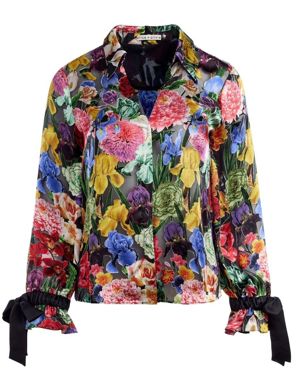 alice + olivia Randa 花卉刺绣衬衫 - 黑色