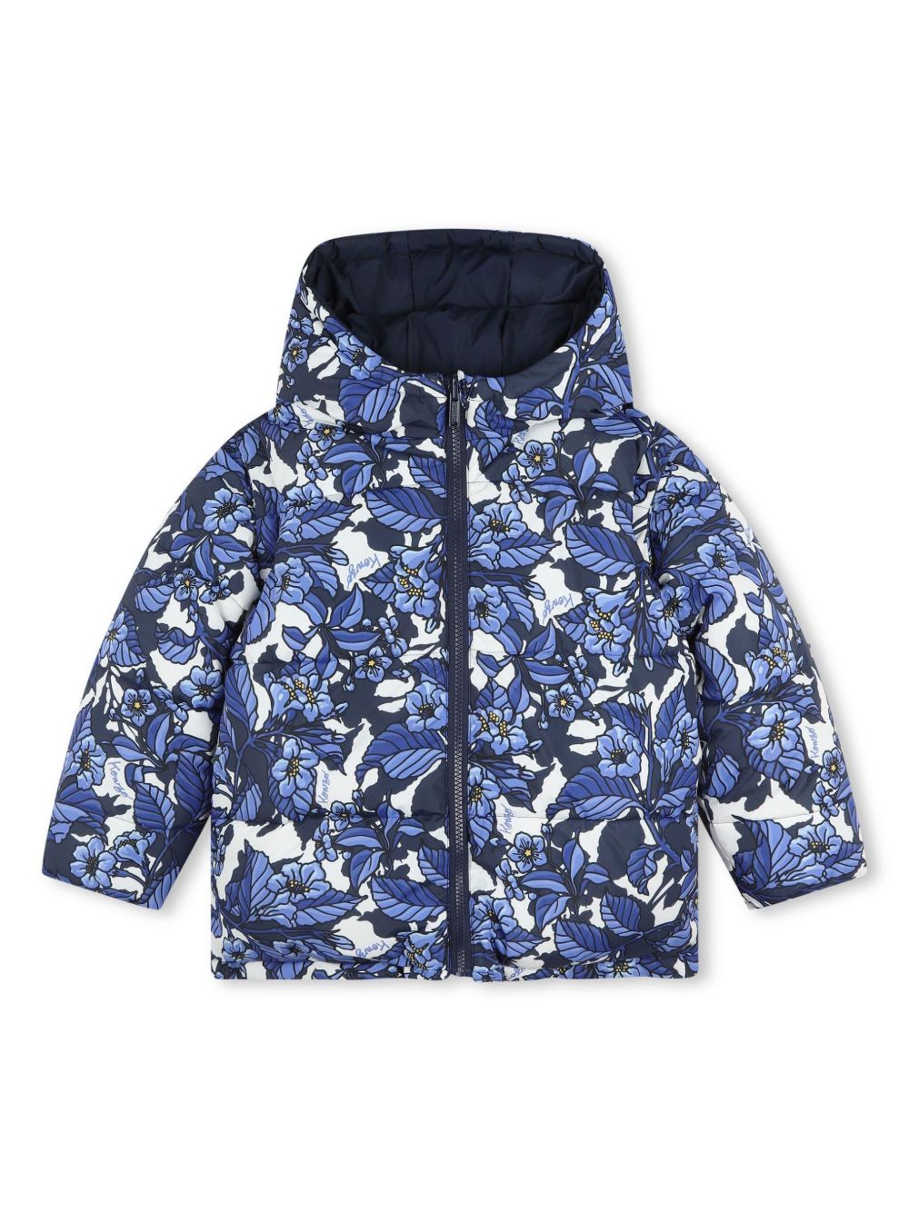 Kenzo Kids 花卉印花填充夹克 - 蓝色