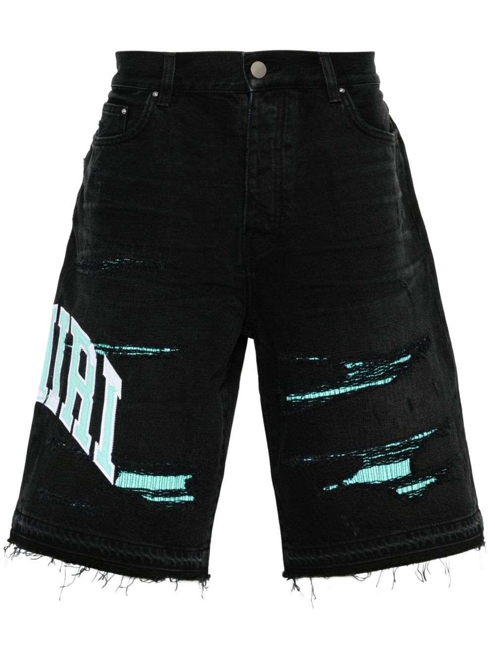 AMIRI logo刺绣牛仔短裤 - 黑色