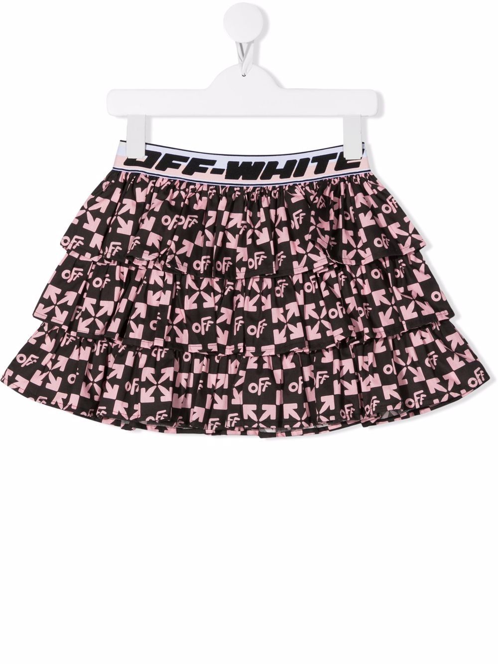 Off-White Kids 经典logo印花荷叶边半身裙 - 黑色