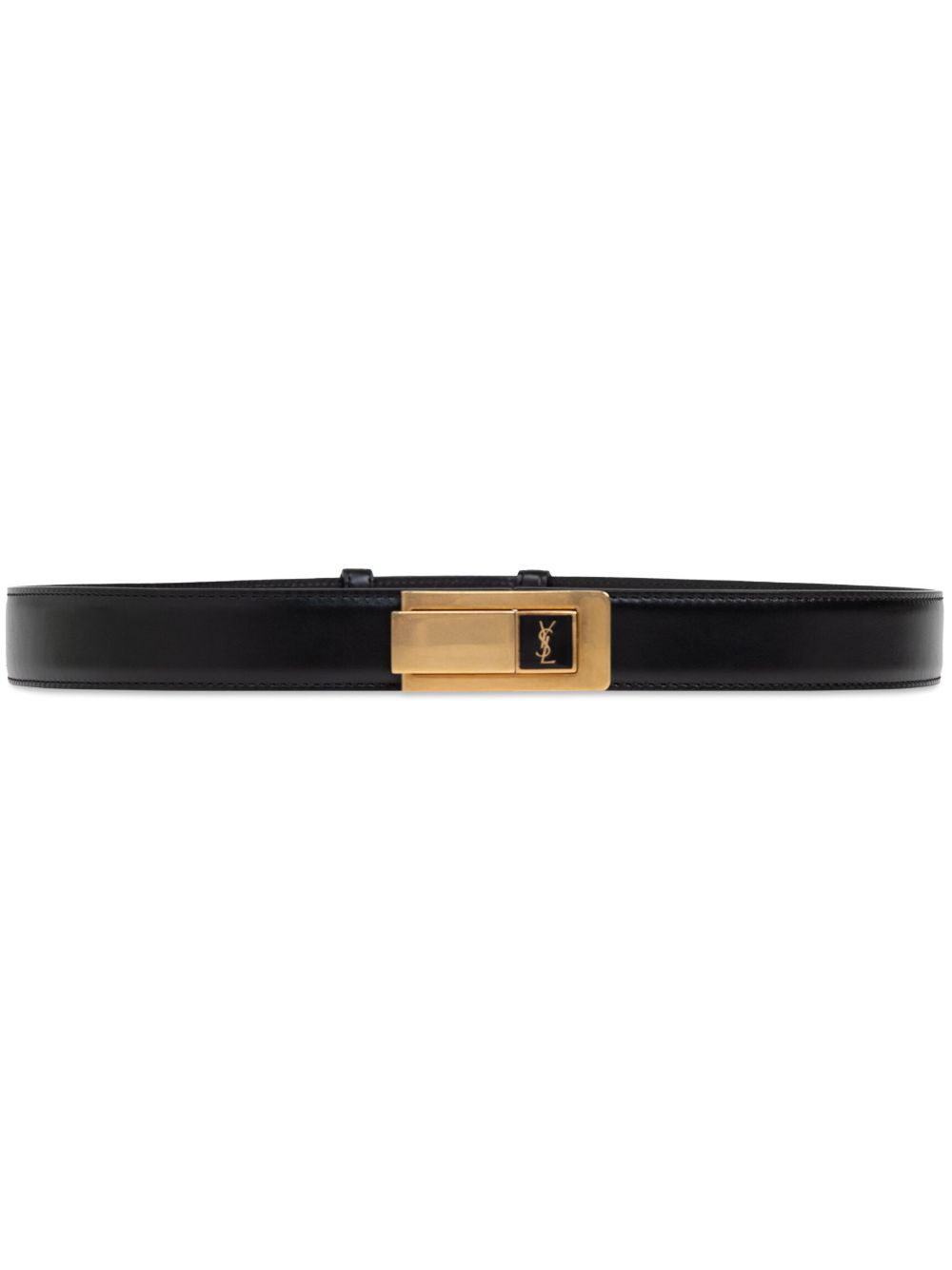 Saint Laurent 金色扣环皮质腰带 - 黑色