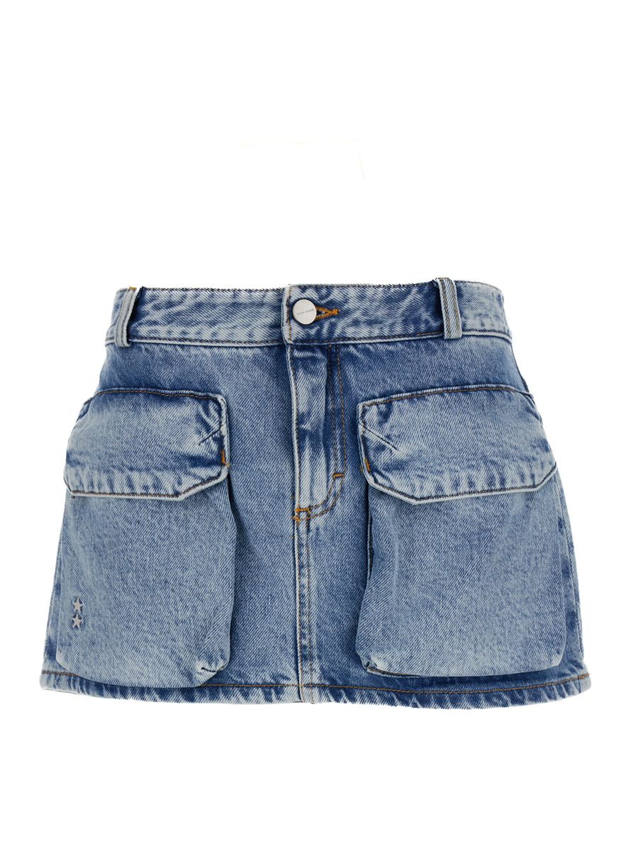 'Gio' Mini Light Blue Skirt With Patch Pockets In Cotton Denim Woman