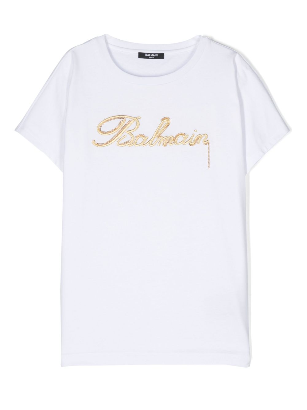 Balmain Kids logo刺绣棉T恤 - 白色