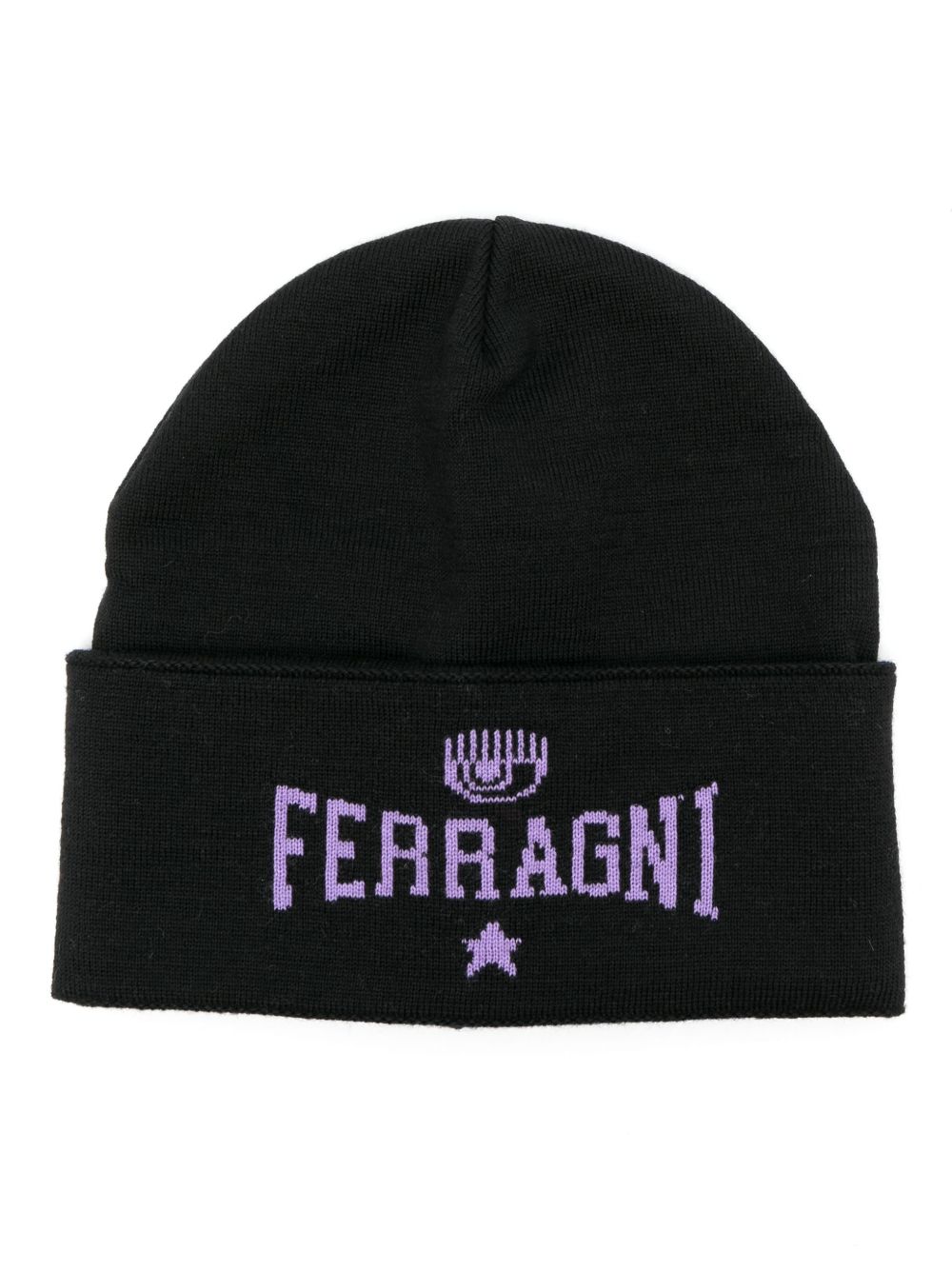 Chiara Ferragni logo嵌花针织套头帽 - 黑色