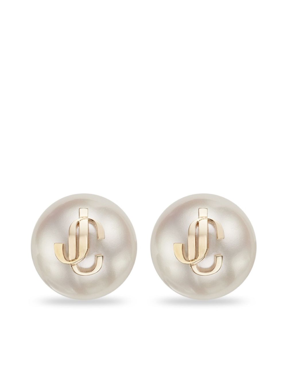 Jimmy Choo 凹面压花logo珠饰耳环 - 白色