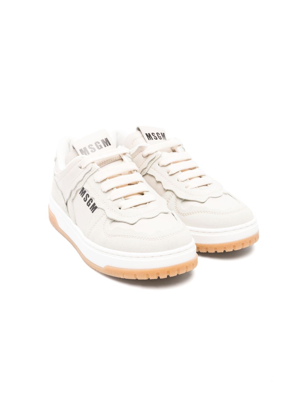 MSGM Kids 系带皮质运动鞋 - 中性色