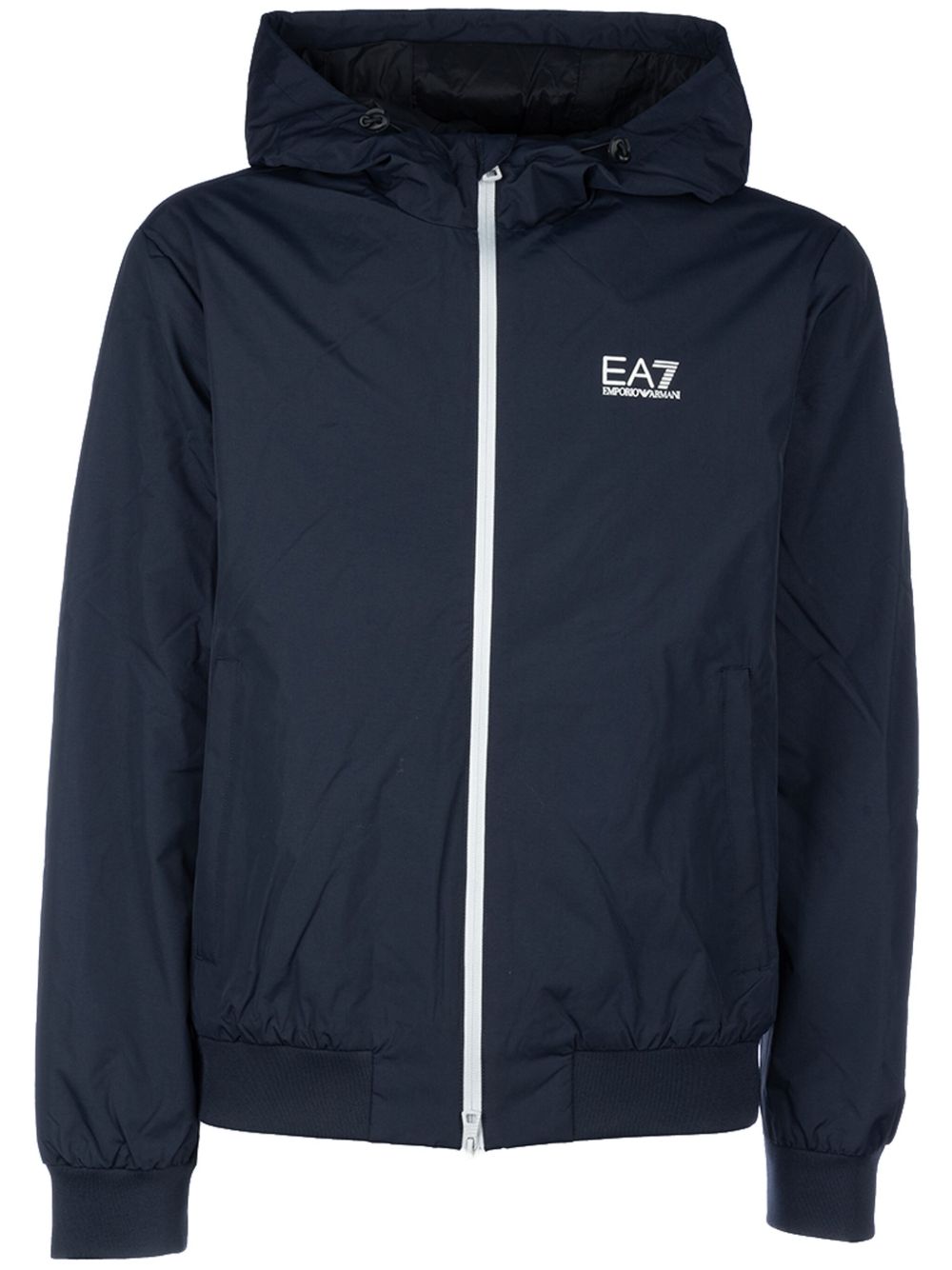 Ea7 Emporio Armani logo印花拉链连帽衫 - 蓝色