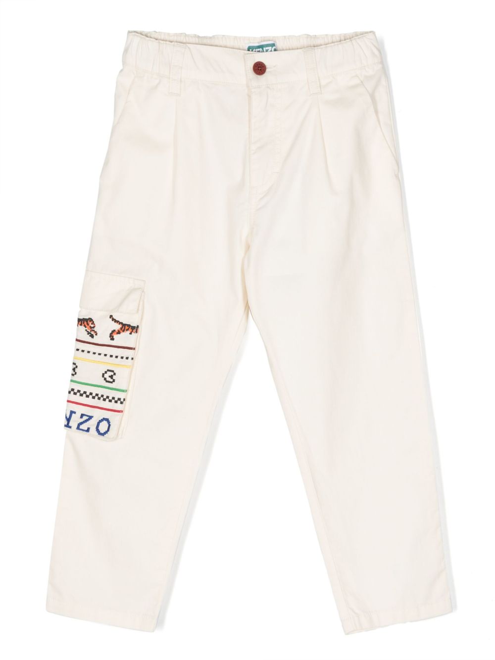 Kenzo Kids logo刺绣棉长裤 - 中性色