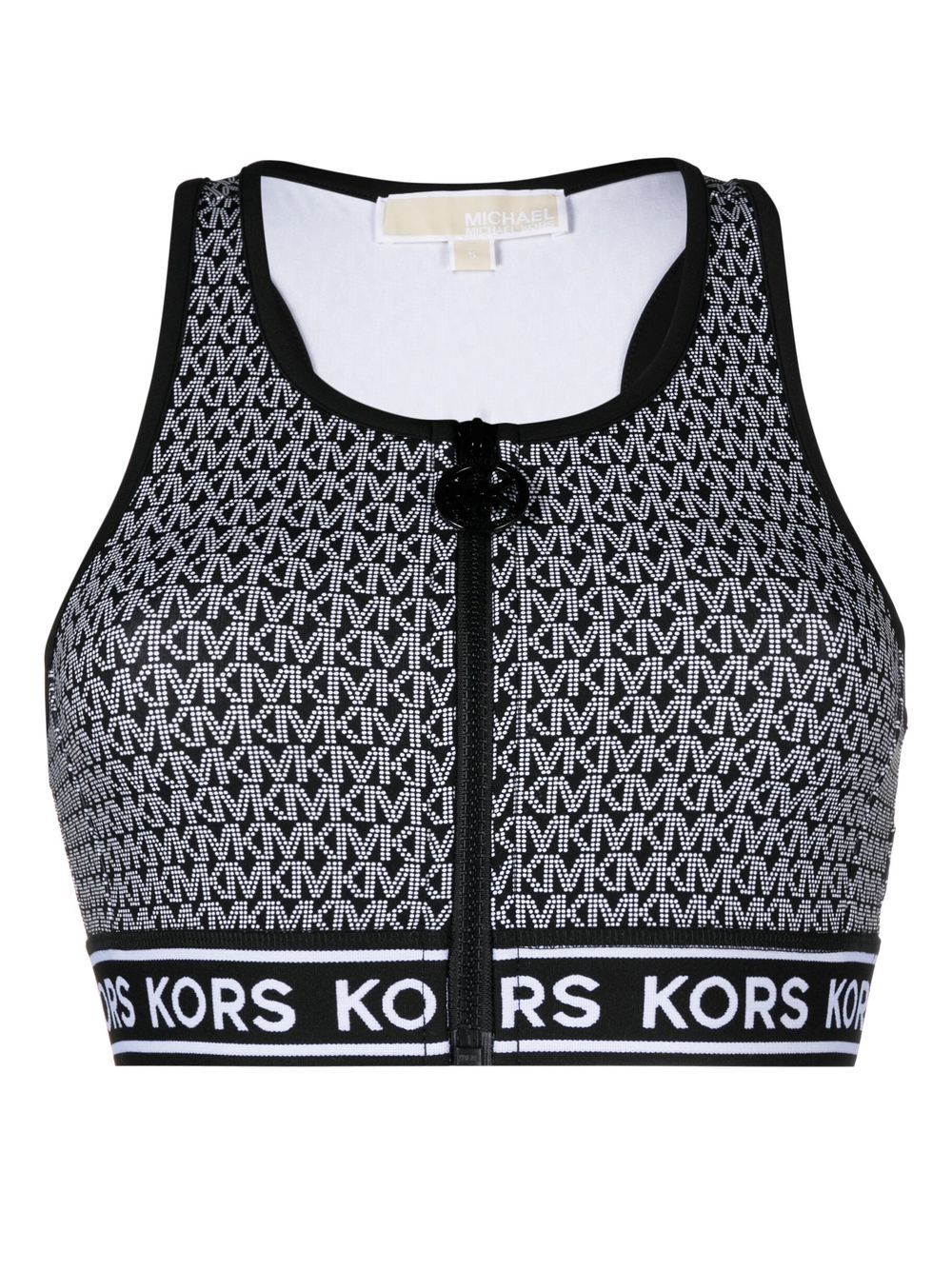 Michael Michael Kors 经典logo印花拉链比基尼上装 - 黑色