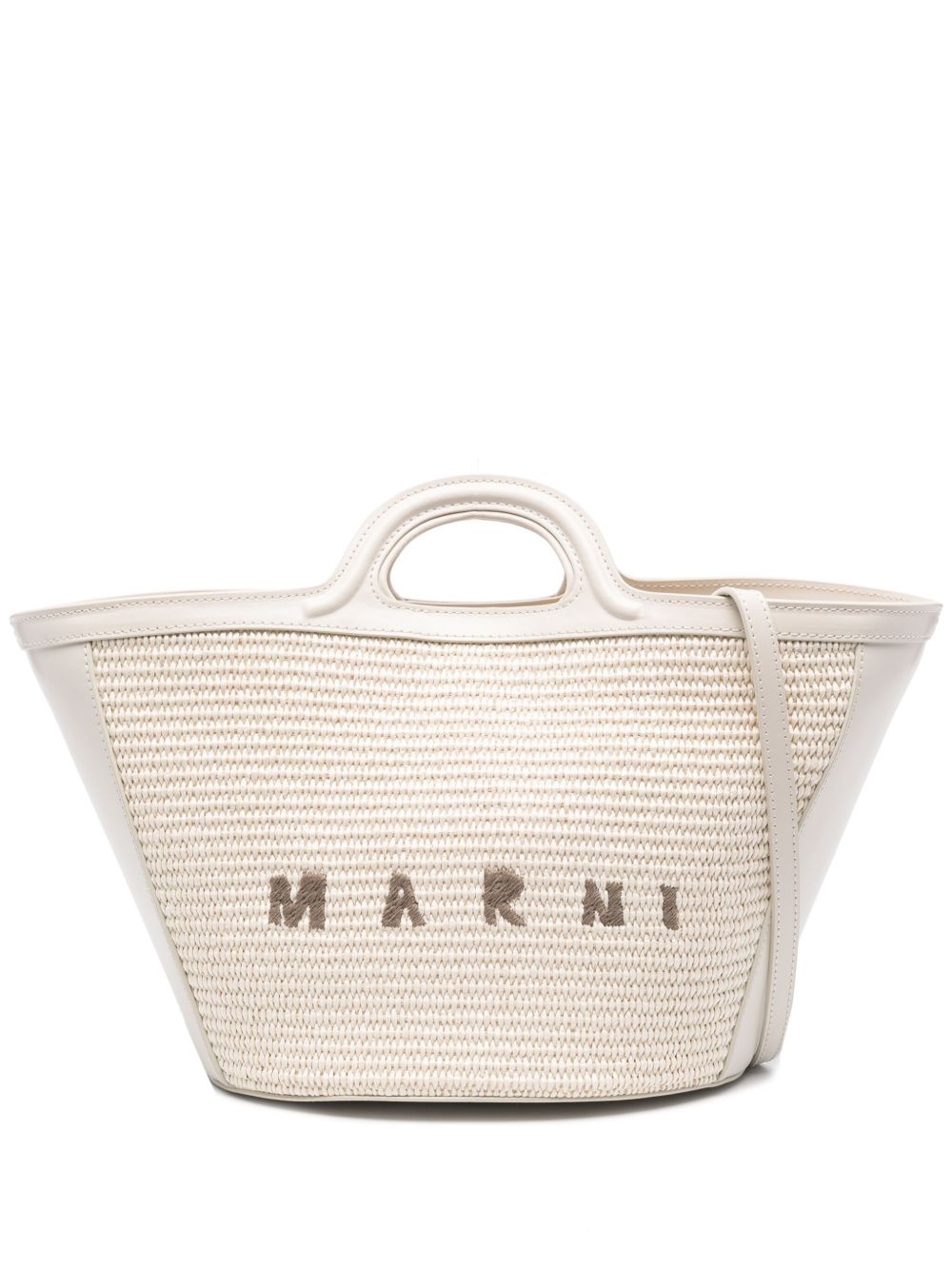 Marni logo刺绣编织手提包 - 白色