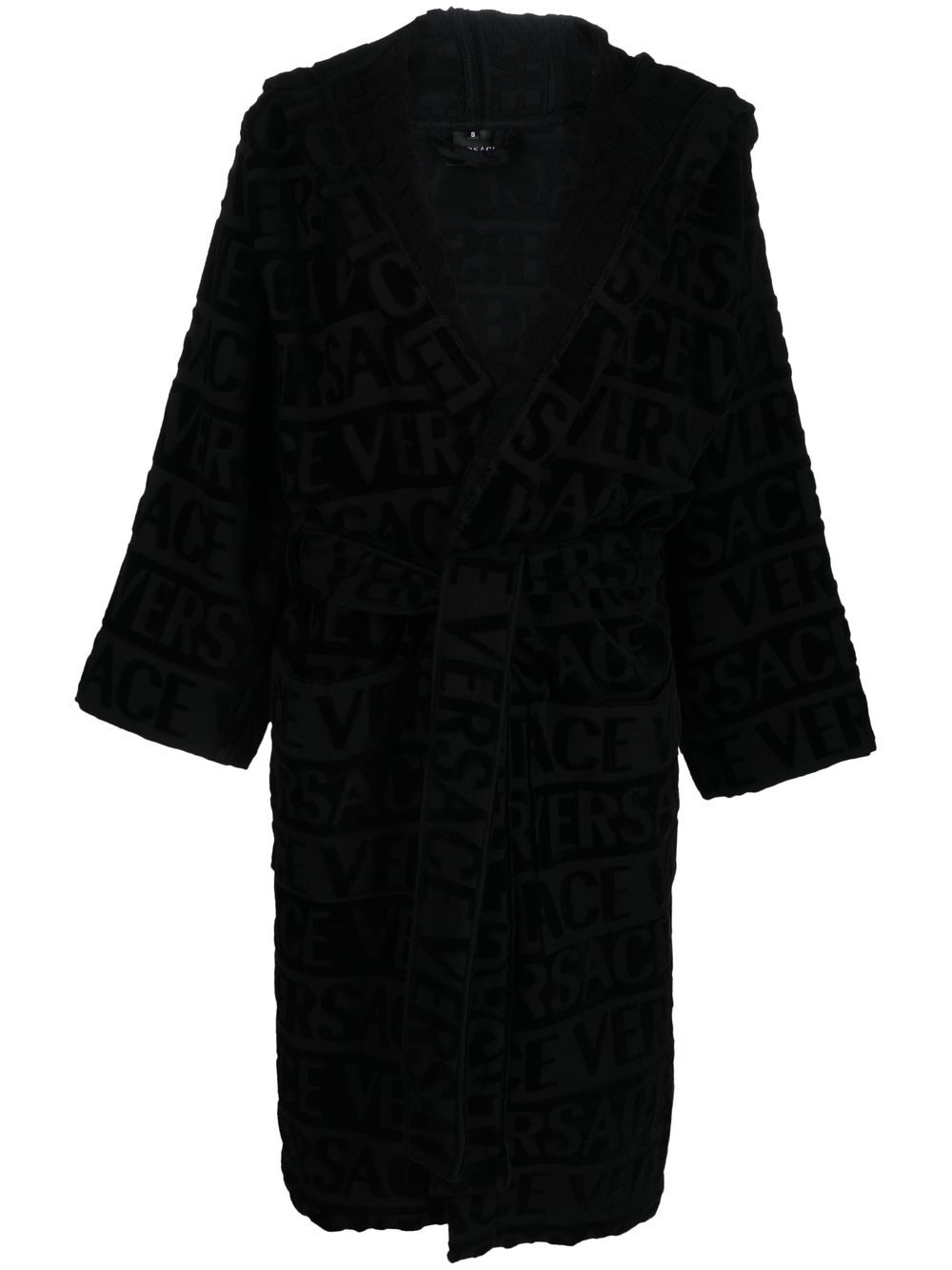 Versace logo印花连帽睡袍 - 黑色