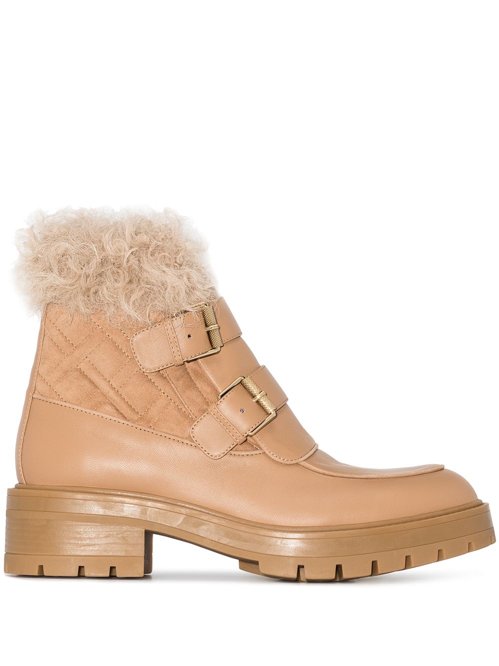 Aquazzura Ryan 人造皮草扣环短靴 - 中性色