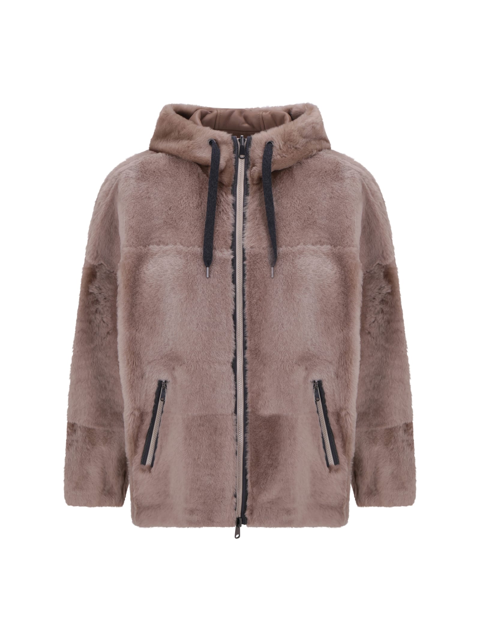 Brunello Cucinelli Shearling Reversible Parka With Shiny Trim