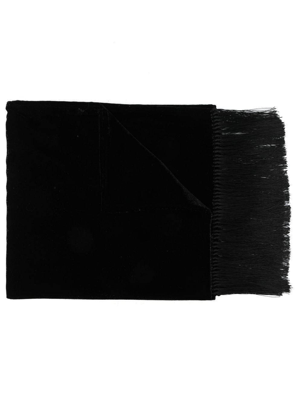 Saint Laurent 流苏丝绒效果围巾 - 黑色