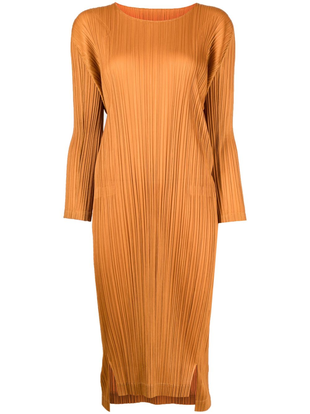Pleats Please Issey Miyake 褶饰长袖中长连衣裙 - 橘色