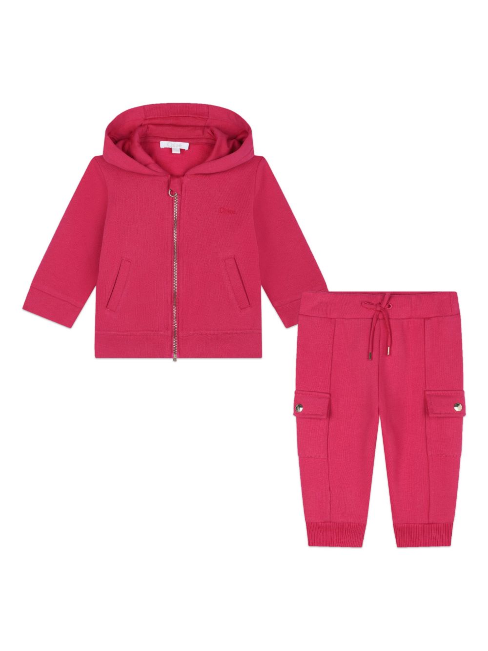 Chloé Kids logo刺绣连帽运动套装 - 红色