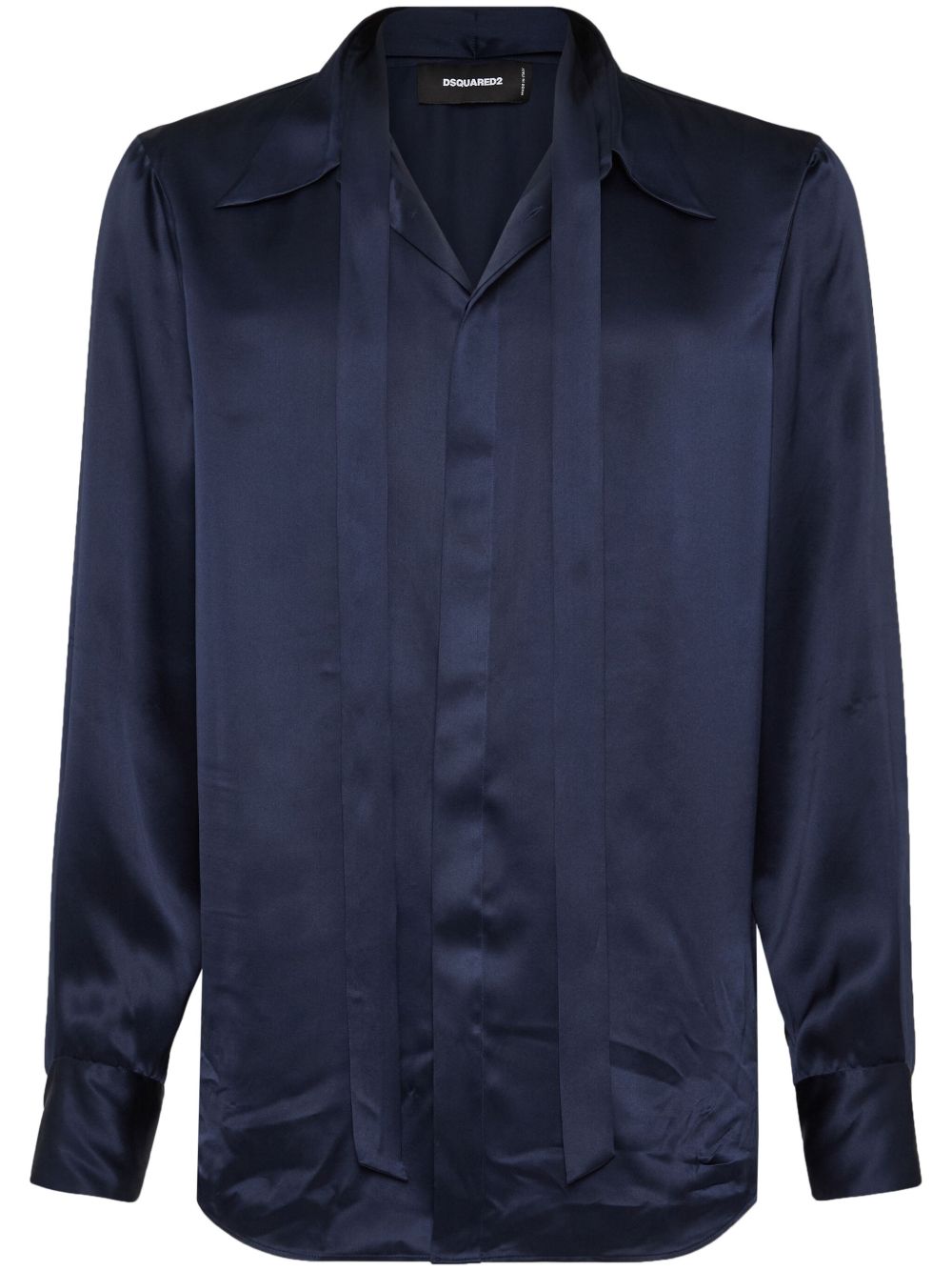 DSQUARED2 系带领缎面衬衫 - 蓝色