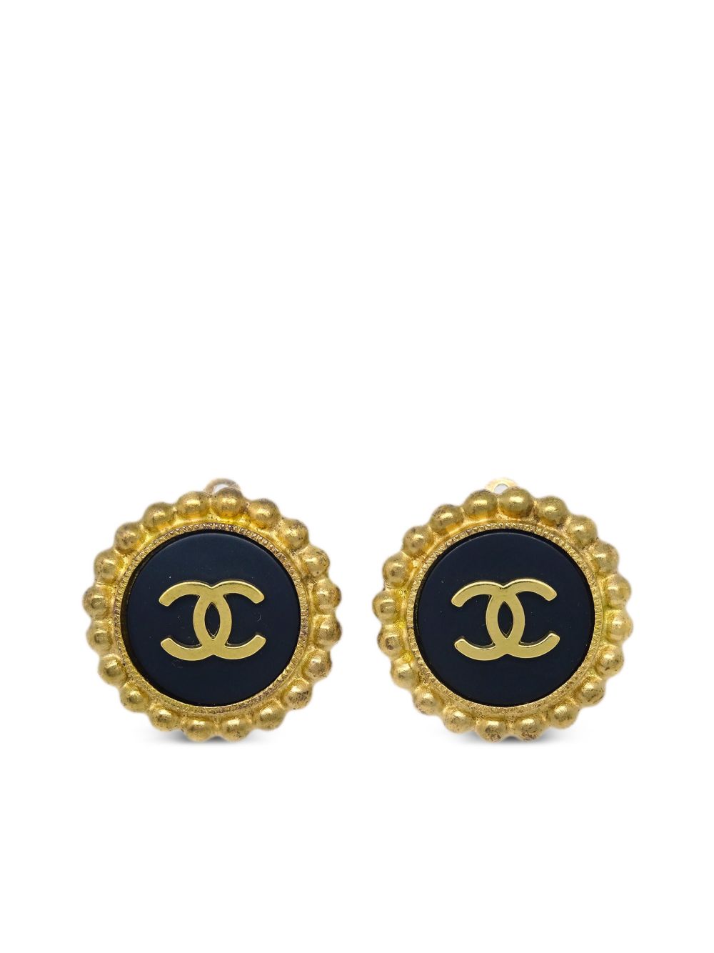 CHANEL Pre-Owned CC 扇贝形边纽扣夹扣式耳环（1995年典藏款） - 黑色