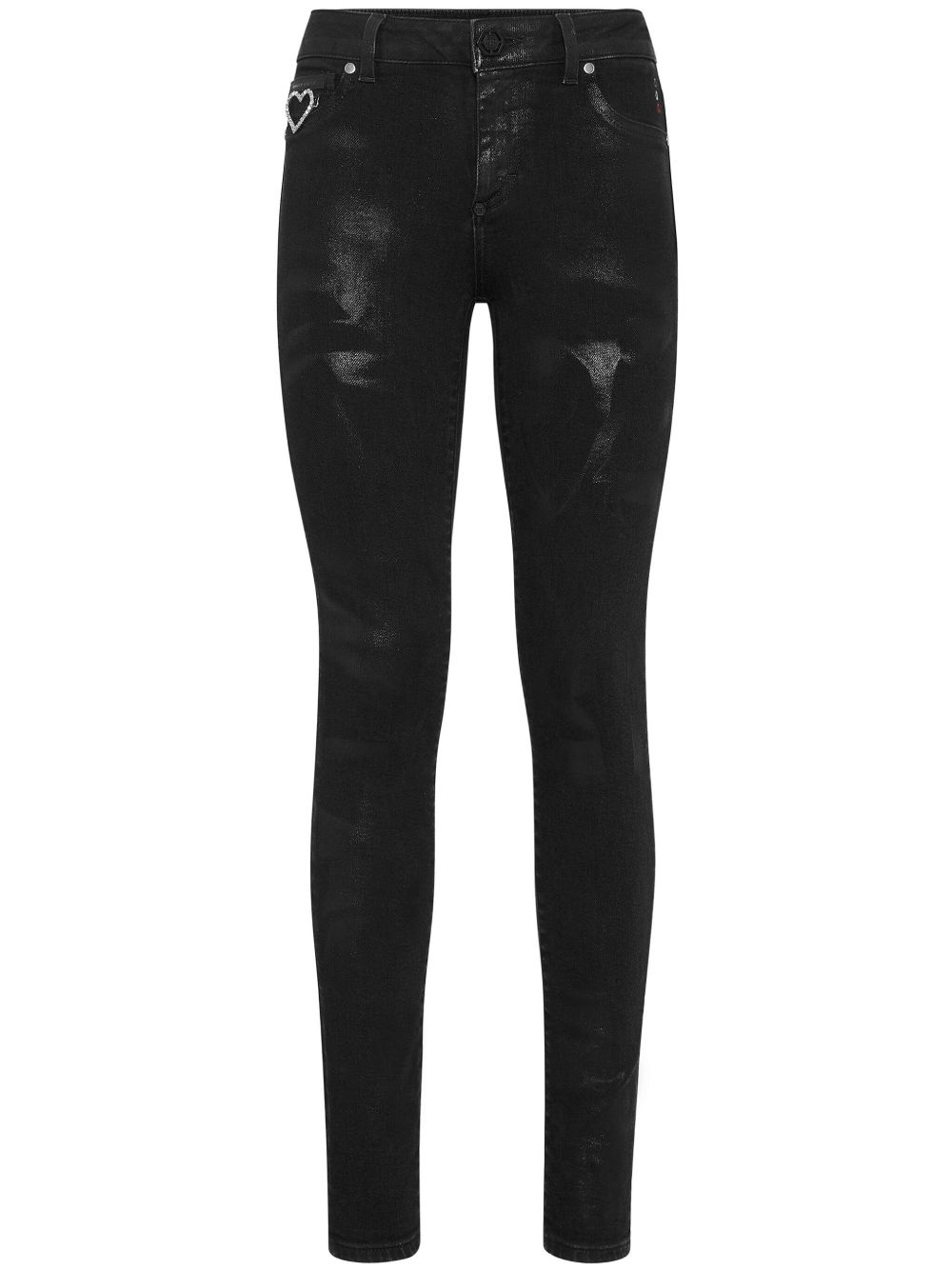 Philipp Plein Heart 中腰紧身牛仔裤 - 黑色