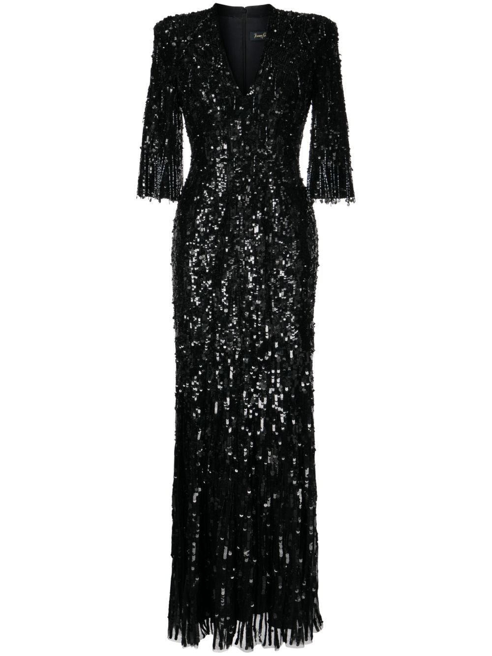 Jenny Packham Narelle V领亮片A字连衣裙 - 黑色