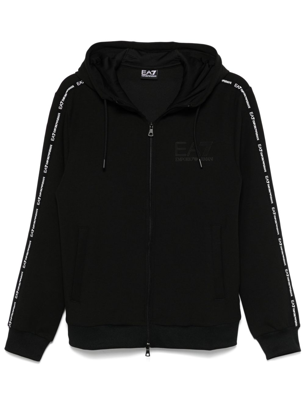 Ea7 Emporio Armani logo饰带细节连帽衫 - 黑色