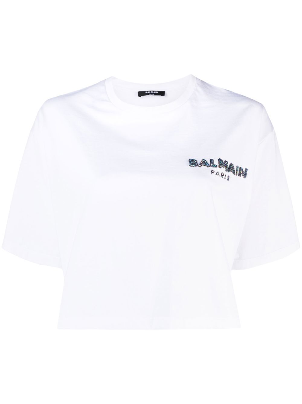 Balmain logo印花短款T恤 - 白色