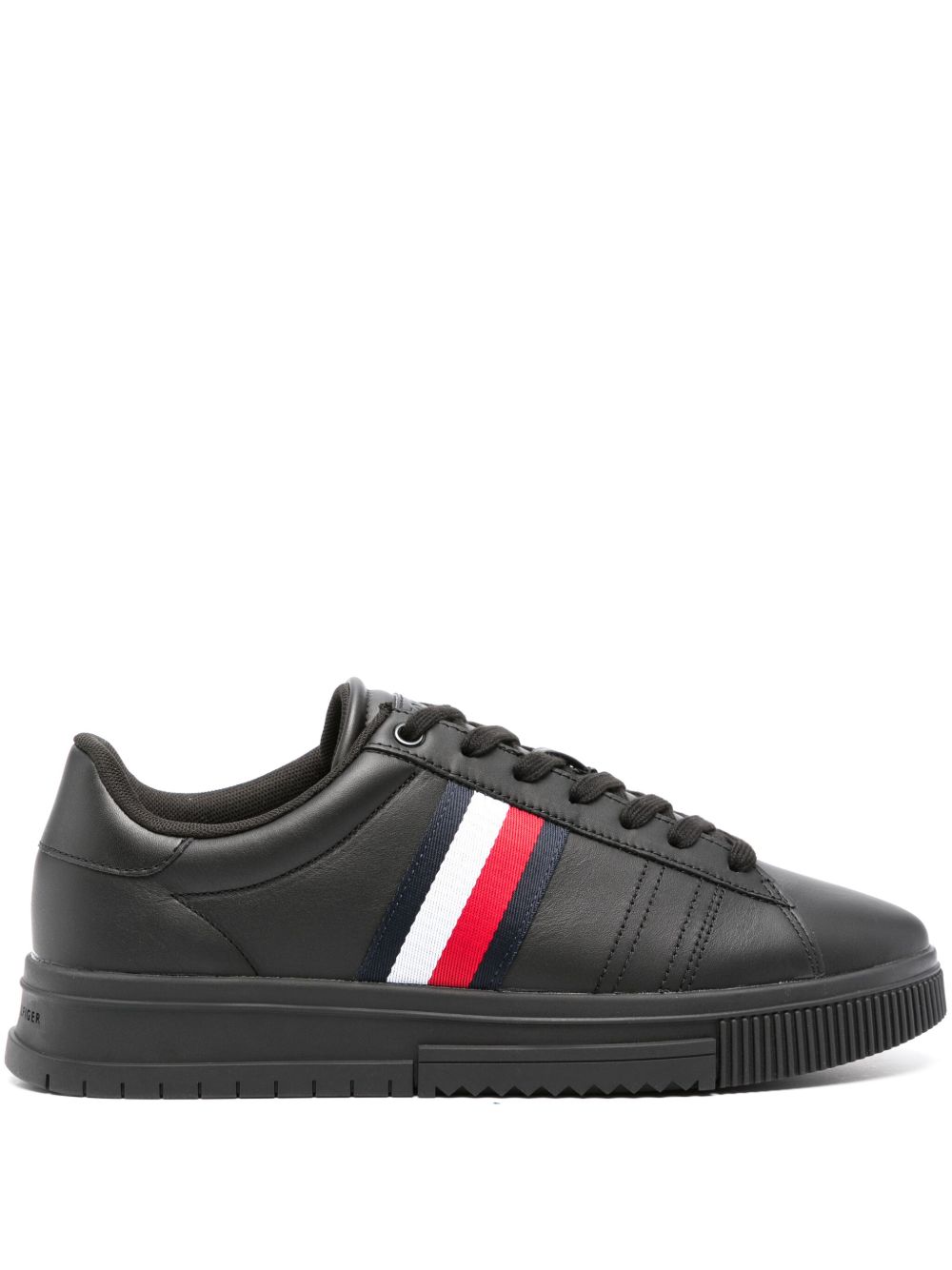 Tommy Hilfiger 条纹细节系带运动鞋 - 黑色