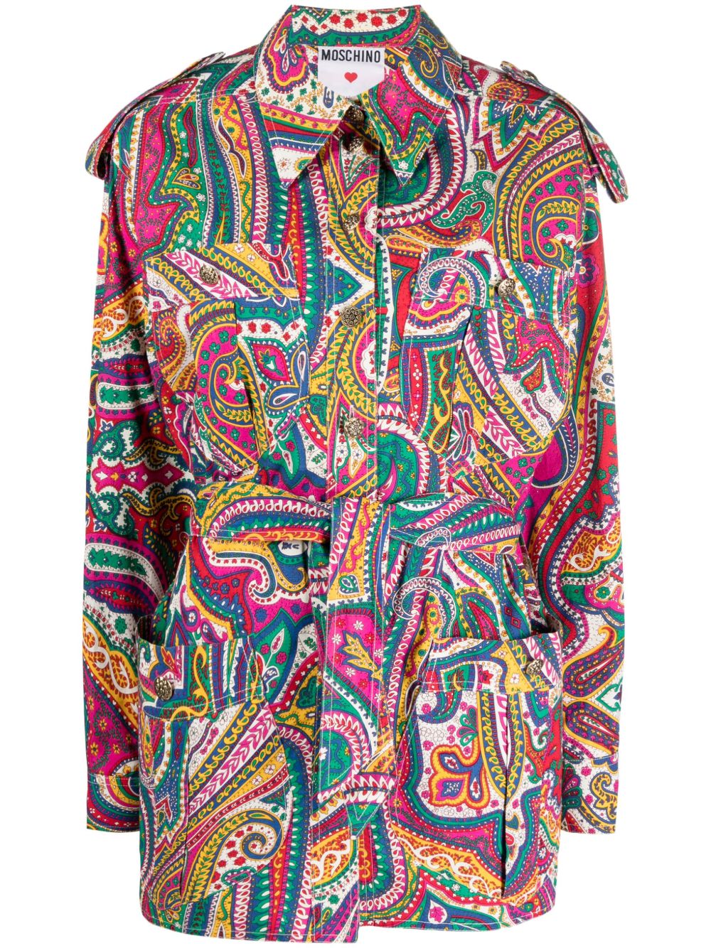 Moschino Pre-Owned 佩斯理印花束腰衬衫式夹克（2000年代典藏款） - 蓝色