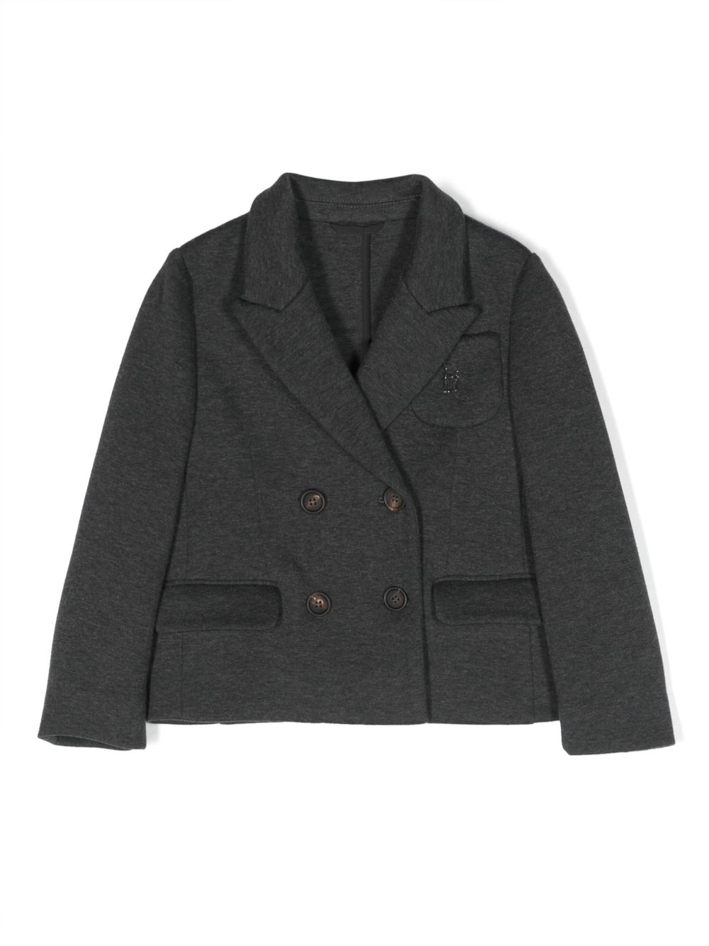 Brunello Cucinelli Kids 梯形翻领双排扣西装夹克 - 灰色