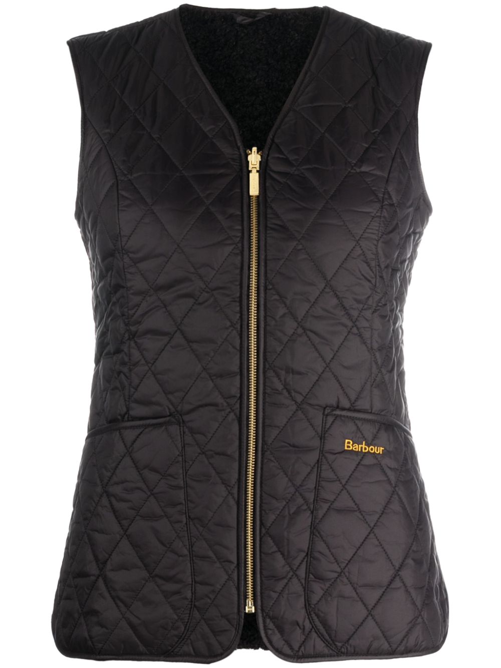 Barbour logo刺绣绗缝双面马甲 - 黑色