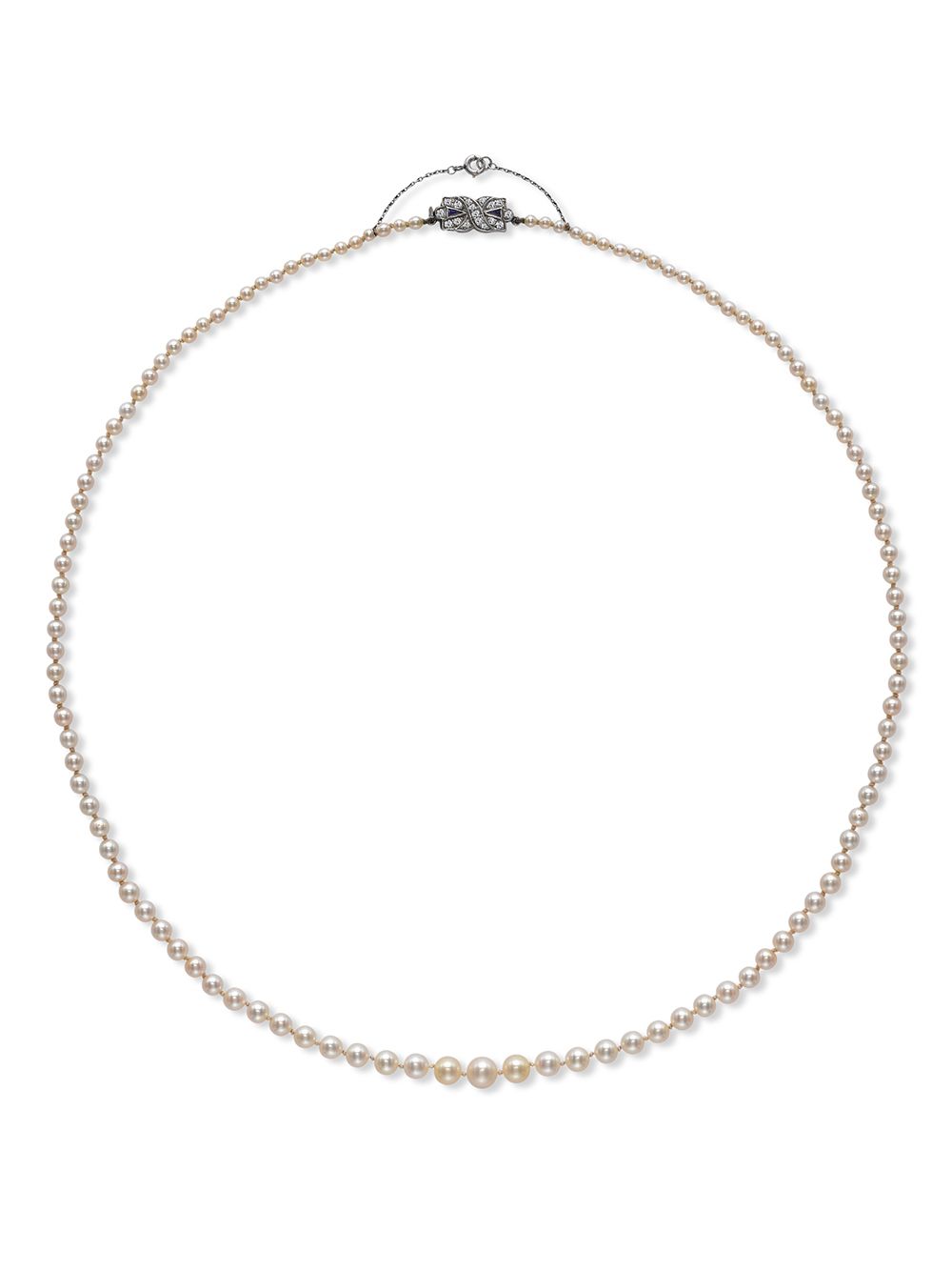 Pragnell Vintage Art Deco 18K白金咸水珍珠钻石项链 - 银色