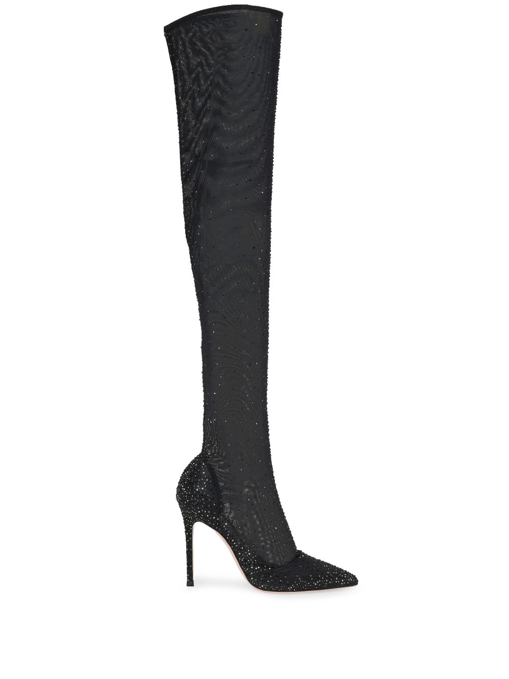 Gianvito Rossi Aurora Cuissard 高跟靴（10.5厘米） - 黑色